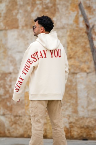 off white hoodie - stay true stay you