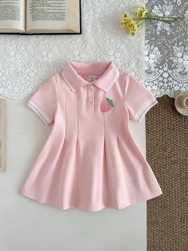 SHEIN فستان أبيض كاجوال للبنات الصغيرات، طوق وأساور مرنة، مناسب للارتداء اليومي، الخروج، الرياضة، الحفلات