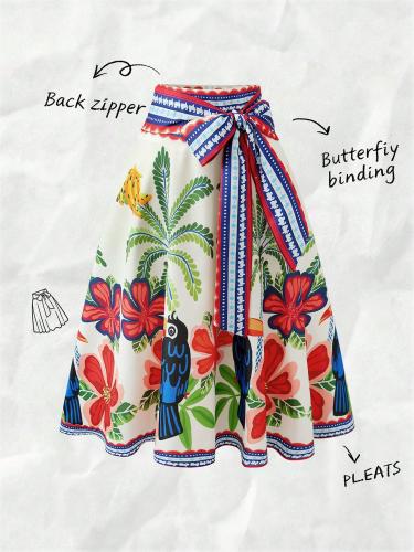 SHEIN Franclia تنورة كاجوال للنساء بطبعة استوائي