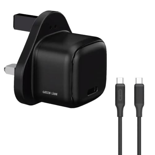 شاحن حائط NEXIO أحادي المنفذ بمقبس المملكة المتحدة 20 وات + كابل USB-C إلى USB-C بطول 1 متر - أسود