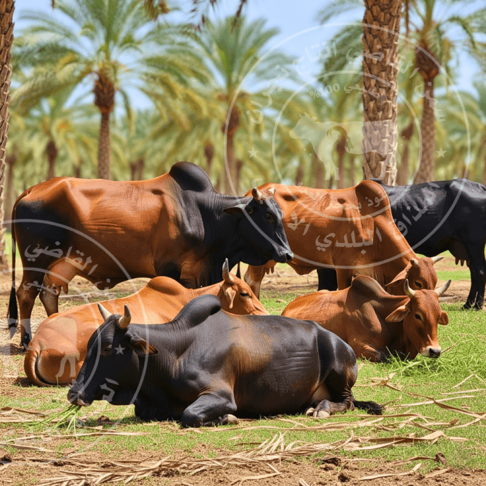 أبقار نجرانية ترعى في مزارع النخيل مصدر إنتاج سمن القاضي البلدي الطبيع