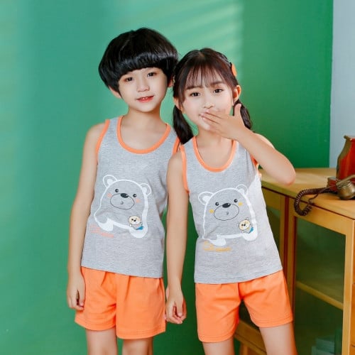 شورت ولادي بناتي برتقالي ورمادي