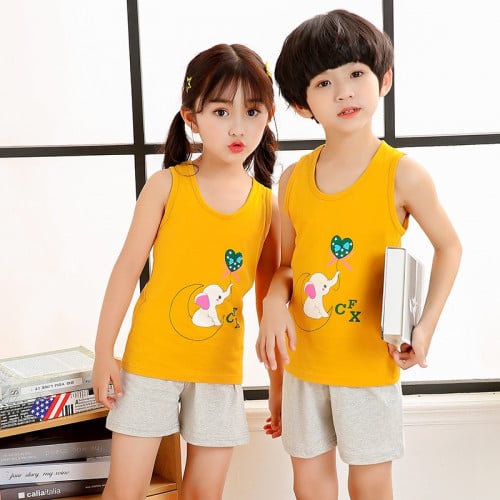 شورت ولادي بناتي برتقالي وبيج