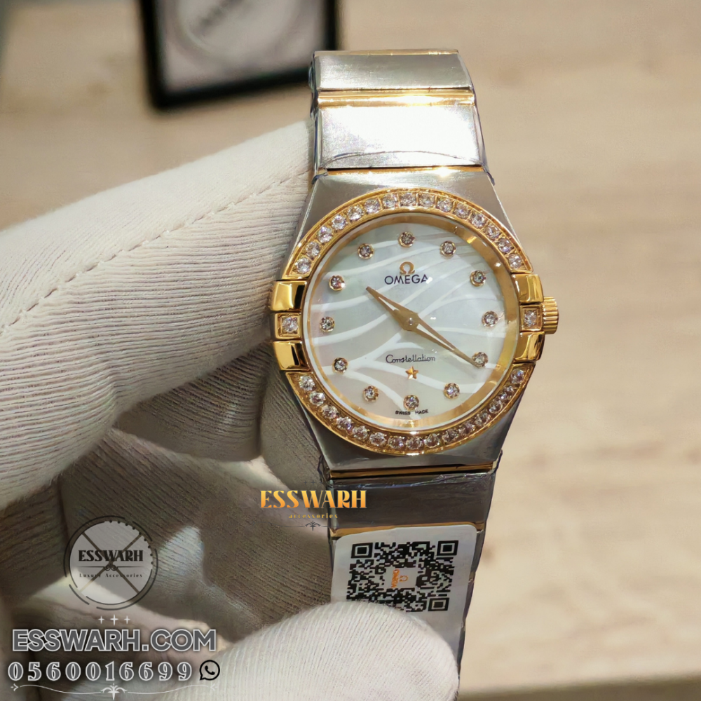 Omega Women's Watch Mother of Pearl Dial with Engraving Size 30 with Stone Bezel