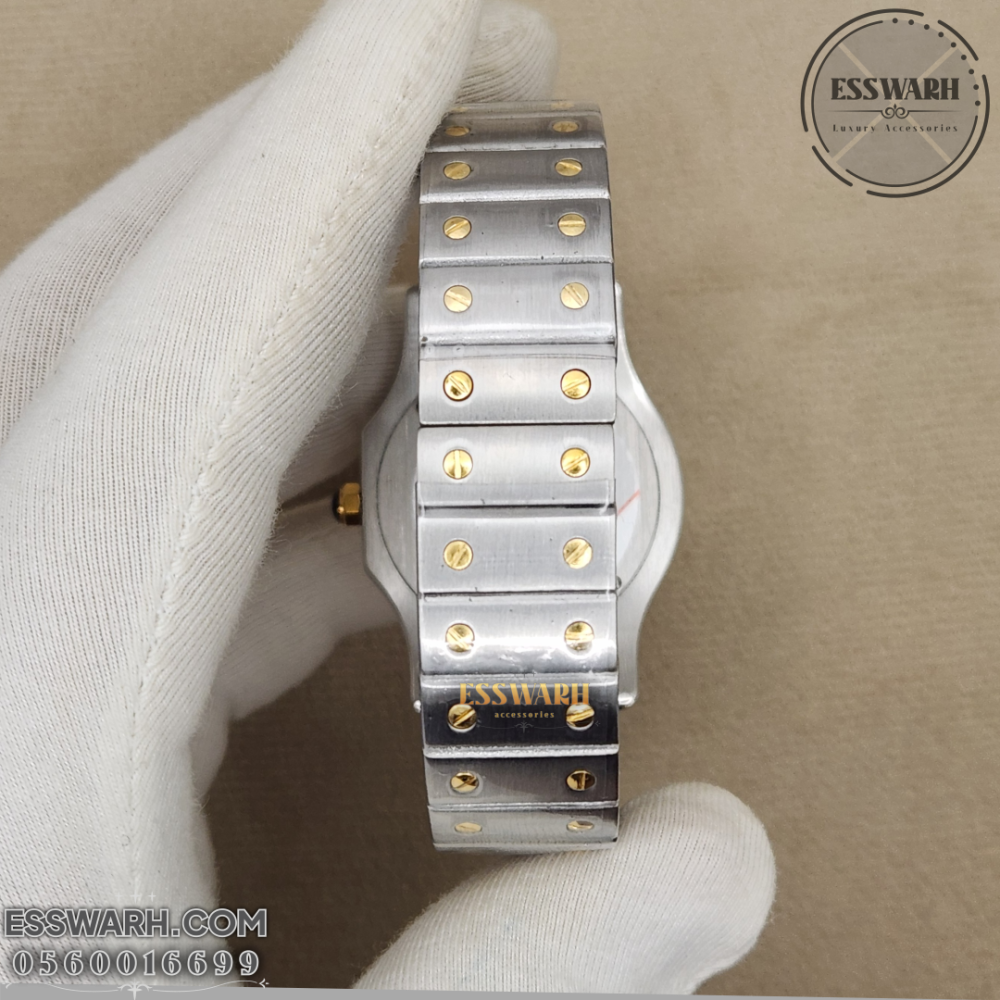 Cartier Santos Octagon Watch - Stainless Steel Belt Battery Machine, Silver and Gold, White Dial - Slim, Size 36