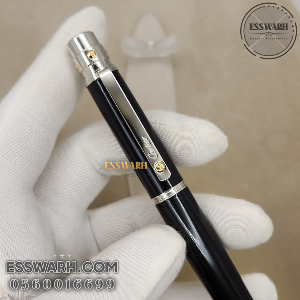 Cartier pen model C27 complete black with silver pendant and gold nails