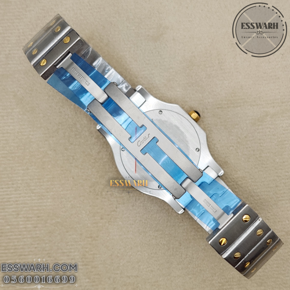 Cartier Santos Octagon Watch - Stainless Steel Belt Battery Machine, Silver and Gold, White Dial - Slim, Size 36