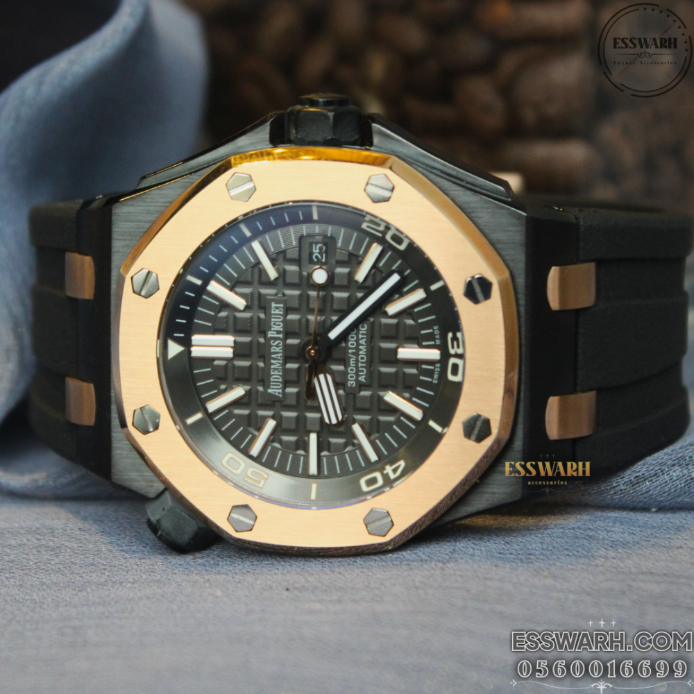 اوديمار بيغيه - رويال اوك - اوتوماتيك سير ربل اسود مينا اسود ايطار نحاسي روز قولد مقاس 41