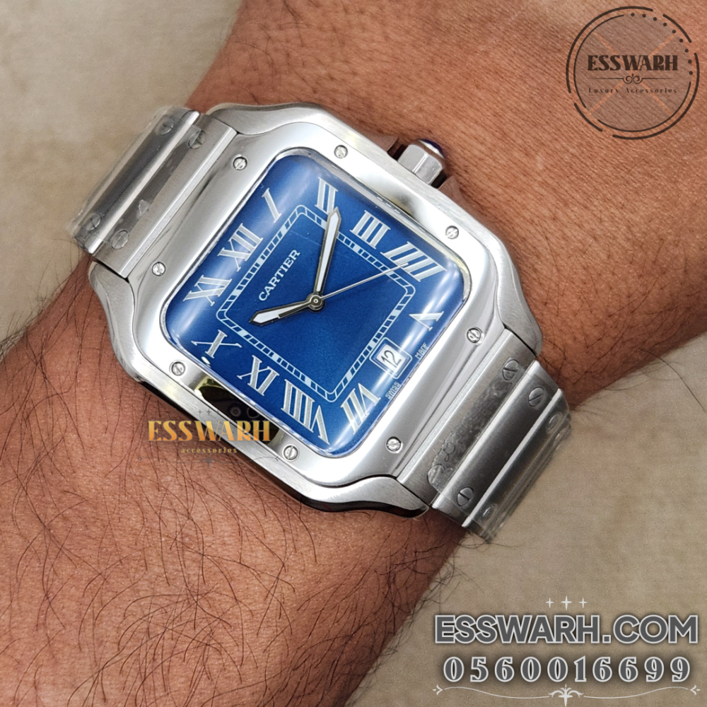 Cartier Santos Blue Enamel Stainless Steel Belt Batteries