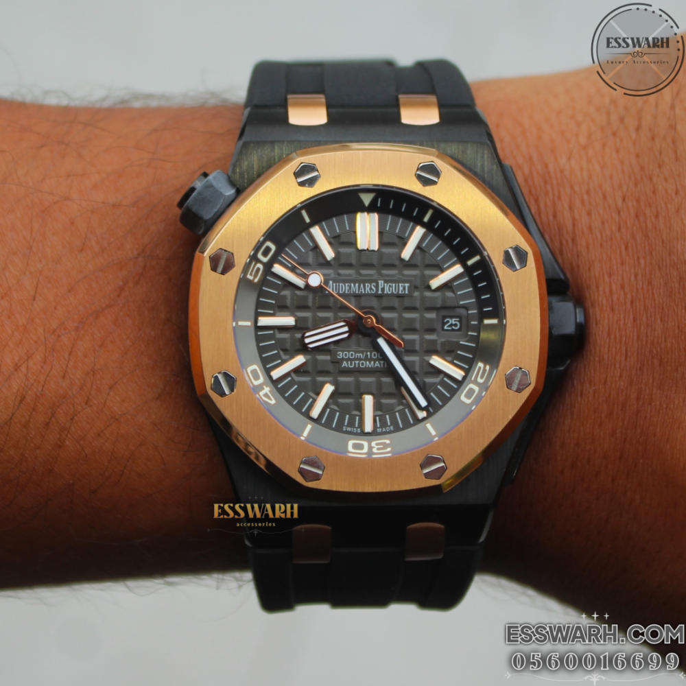 اوديمار بيغيه - رويال اوك - اوتوماتيك سير ربل اسود مينا اسود ايطار نحاسي روز قولد مقاس 41