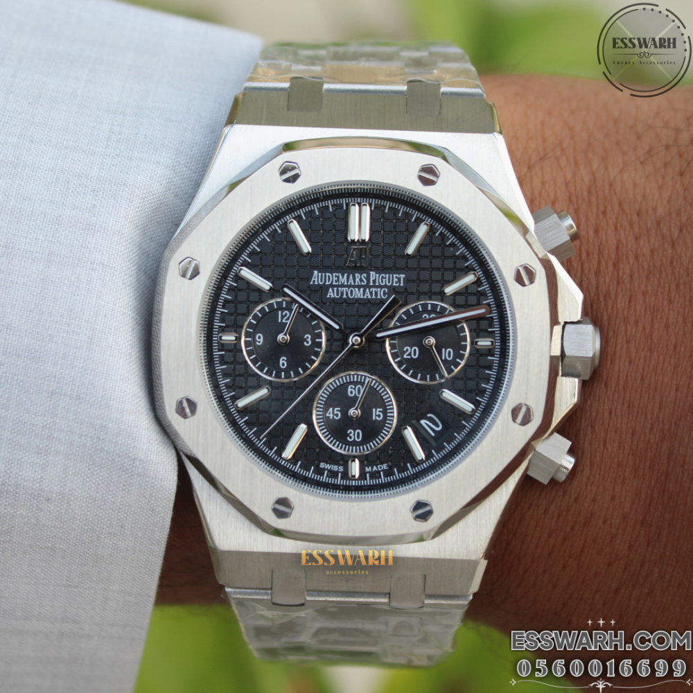Audemars Piguet Royal Oak - Black Stainless Steel Chronograph Belt Batteries, Black Dial, Size 42