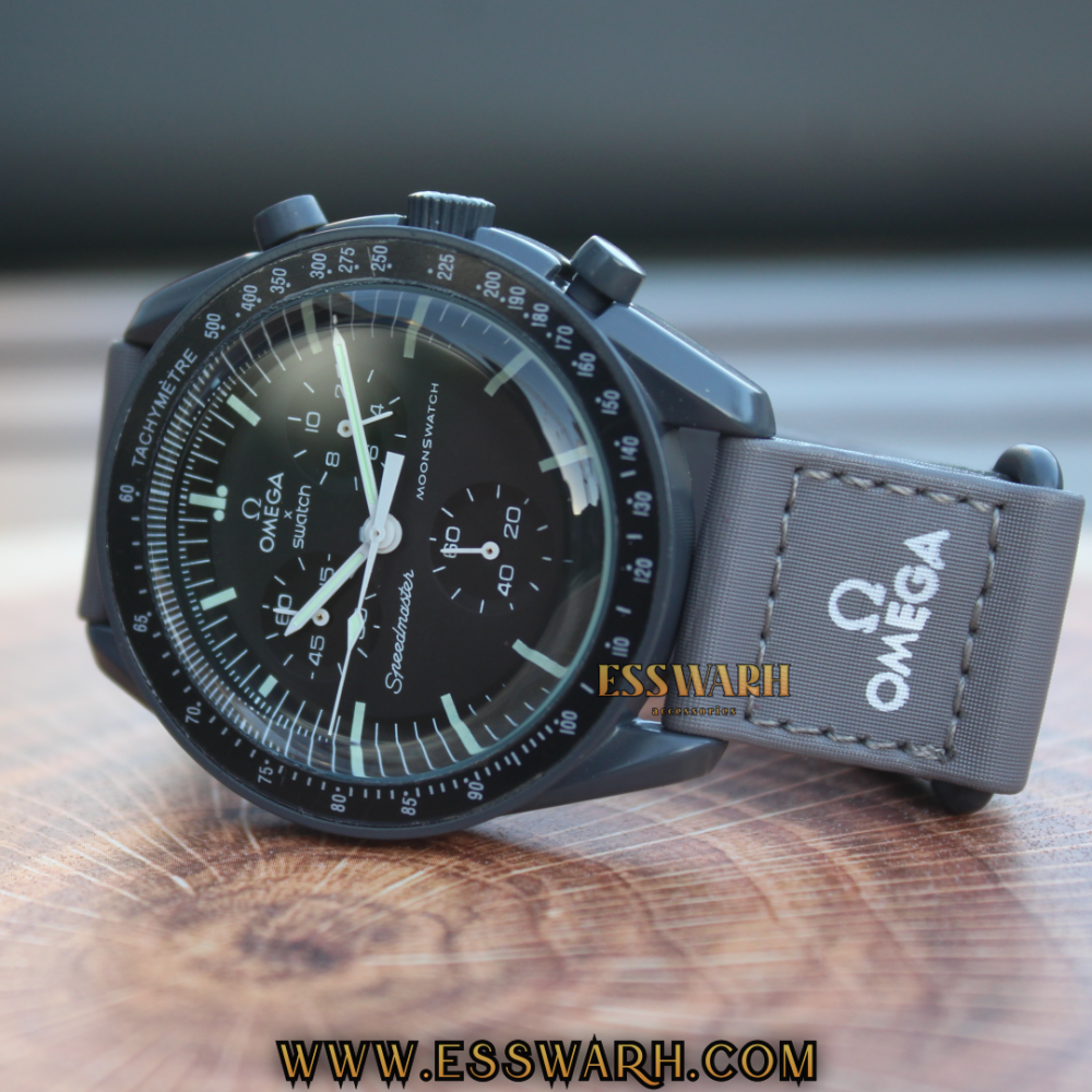 Omega Swatch Luxury Watch - Mission to Mercury - Fabric Strap Batteries,  Chronograph, Black Dial, Size 40