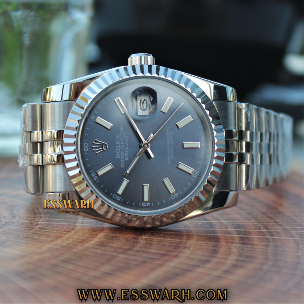 Rolex Date Just Automatic stainless steel strap with a bright