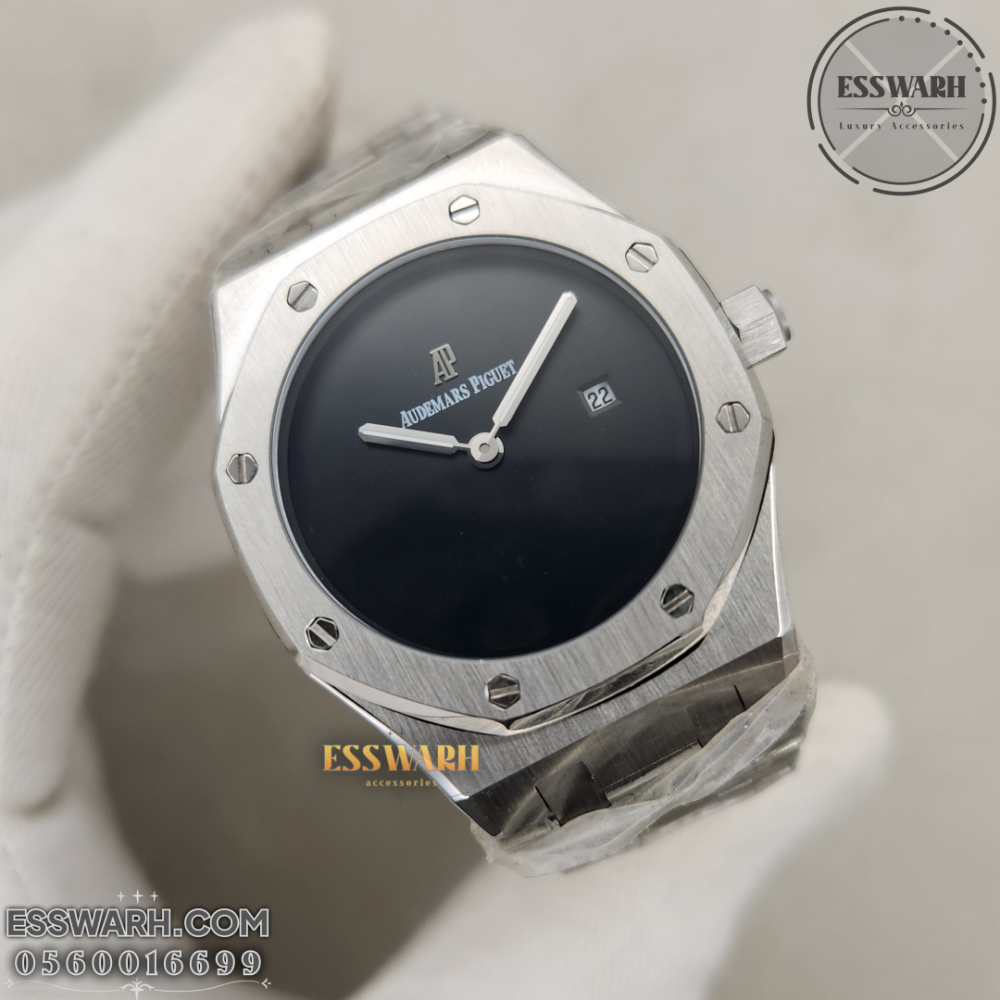 Audemars Piguet Luxury Women's - Royal Oak - Silver Stainless Steel Belt Battery Smooth Black Enamel Without Seconds Size 32