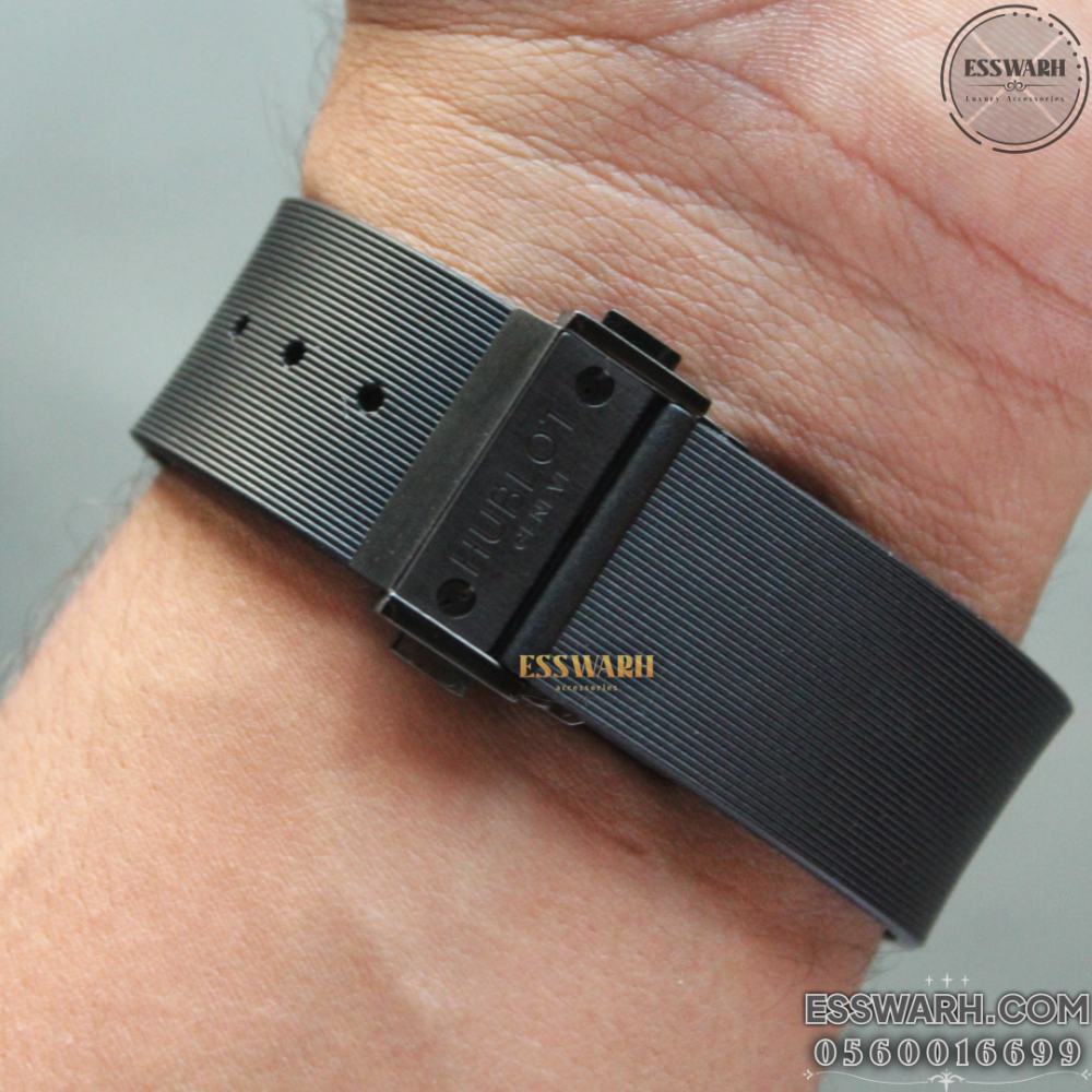 Hublot MECA - Automatic, smooth black strap, full black ceramic bezel, exposed enamel, two hours in a watch, size 41