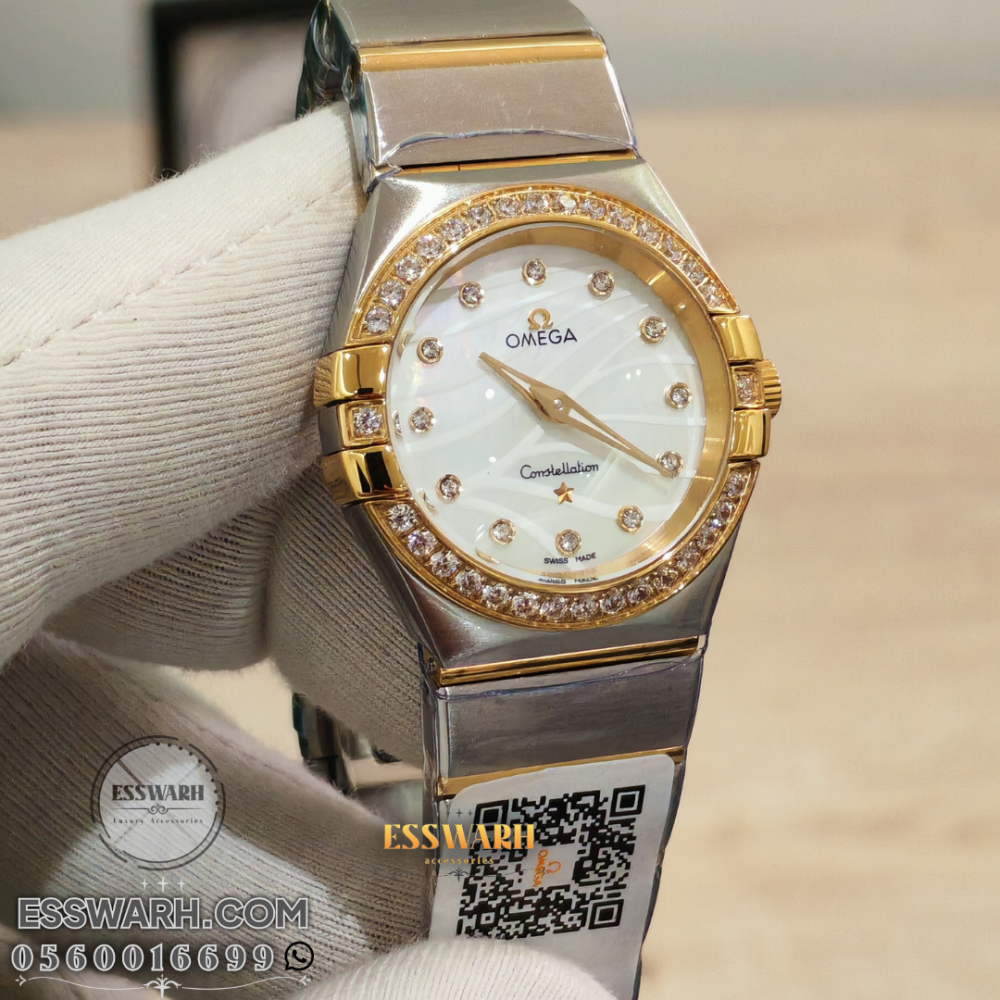 Omega Women's Watch Mother of Pearl Dial with Engraving Size 30 with Stone Bezel