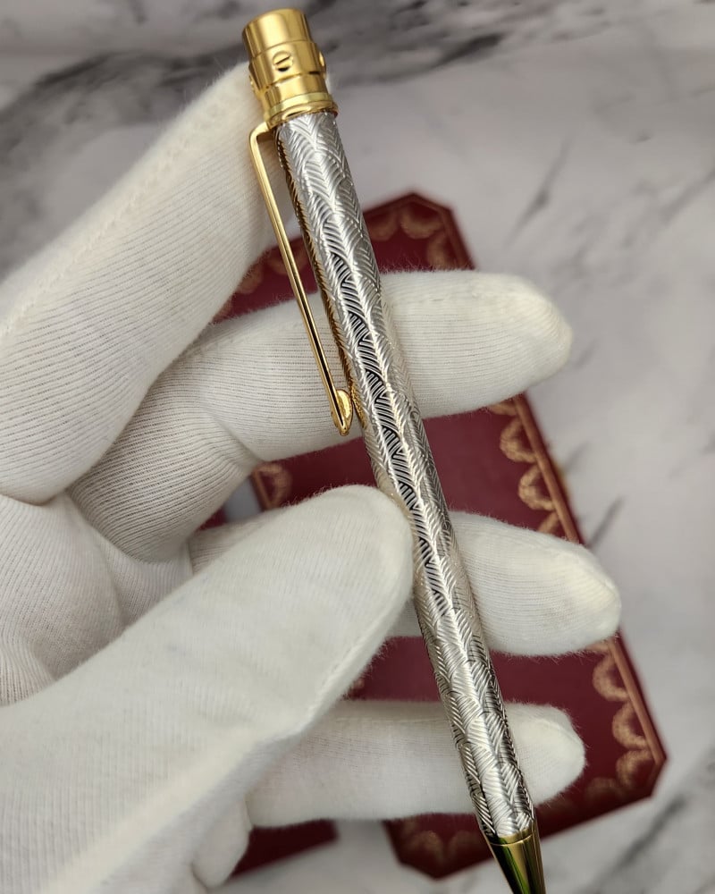 Cartier pen model C34 engraved silver and gold slim and short model