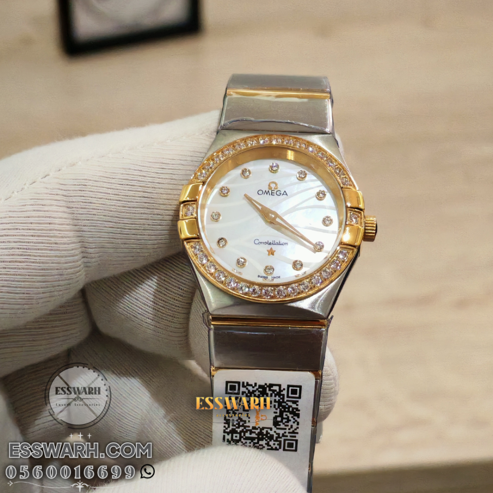 Omega Women's Watch Mother of Pearl Dial with Engraving Size 30 with Stone Bezel