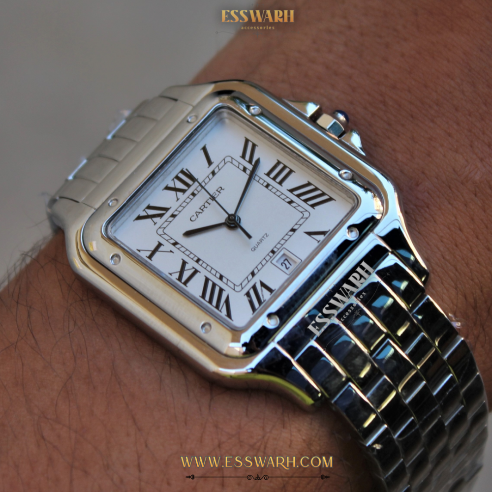 Cartier Santos Domo White Enamel Stainless Steel Belt