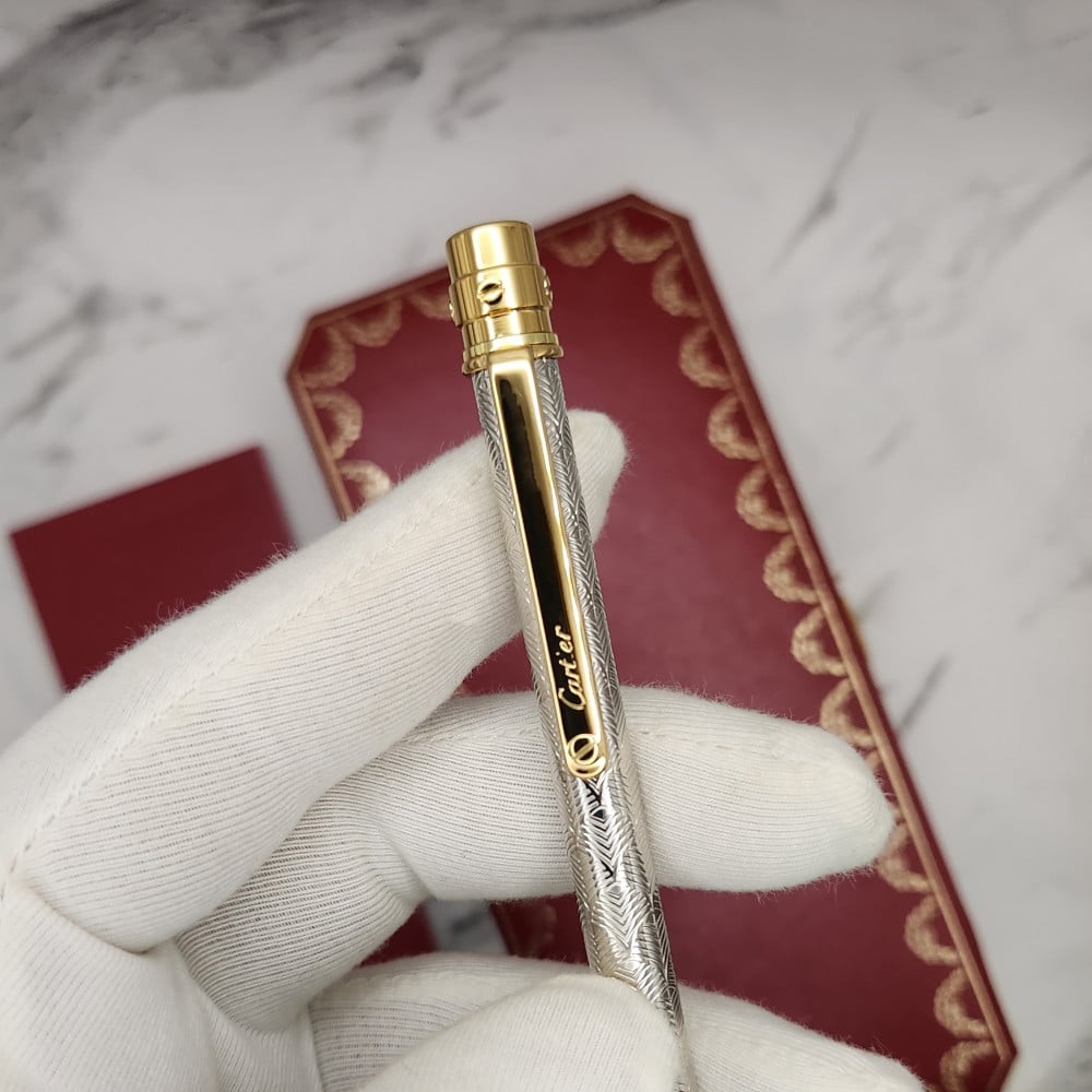 Cartier pen model C34 engraved silver and gold slim and short model