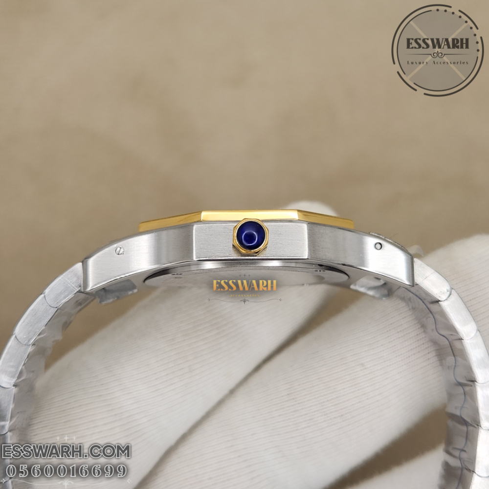 Cartier Santos Octagon Watch - Stainless Steel Belt Battery Machine, Silver and Gold, White Dial - Slim, Size 36