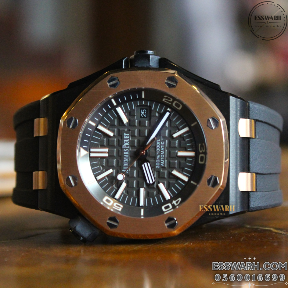 اوديمار بيغيه - رويال اوك - اوتوماتيك سير ربل اسود مينا اسود ايطار نحاسي روز قولد مقاس 41