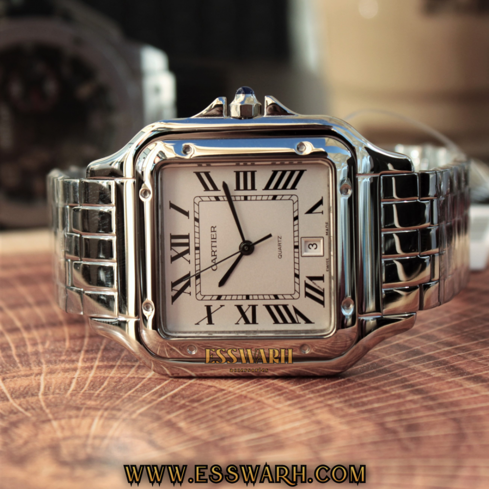 Cartier Santos Domo White Enamel Stainless Steel Belt