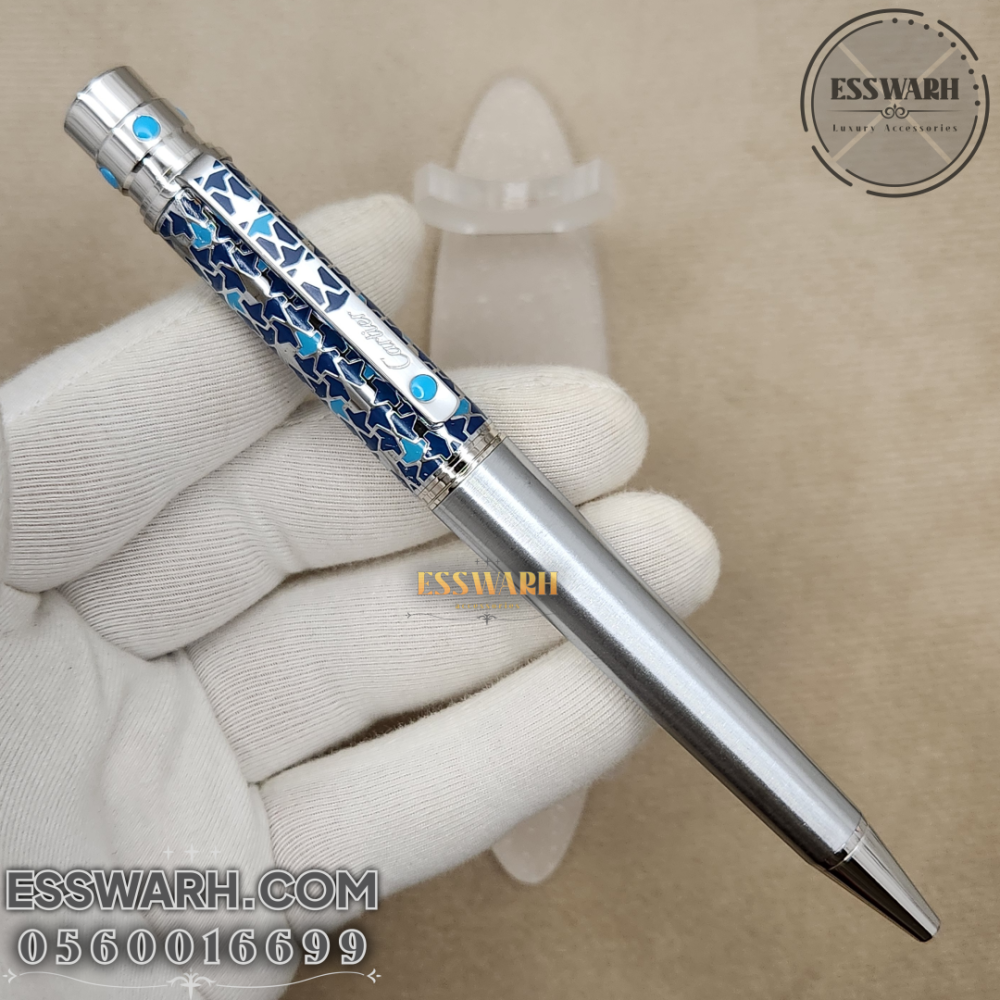 Cartier C39 silver and blue engraved pen model 2024 Bracelet store