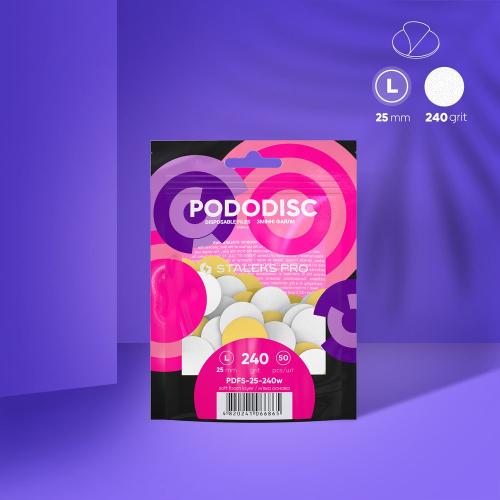 Disposable white files for pedicure disc PODODISC L EXPERT 240 grit (50 pcs)