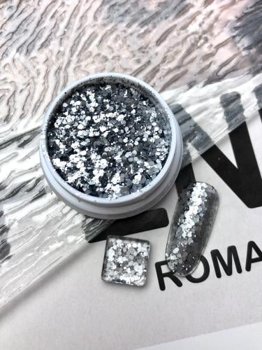 gray nail glitter