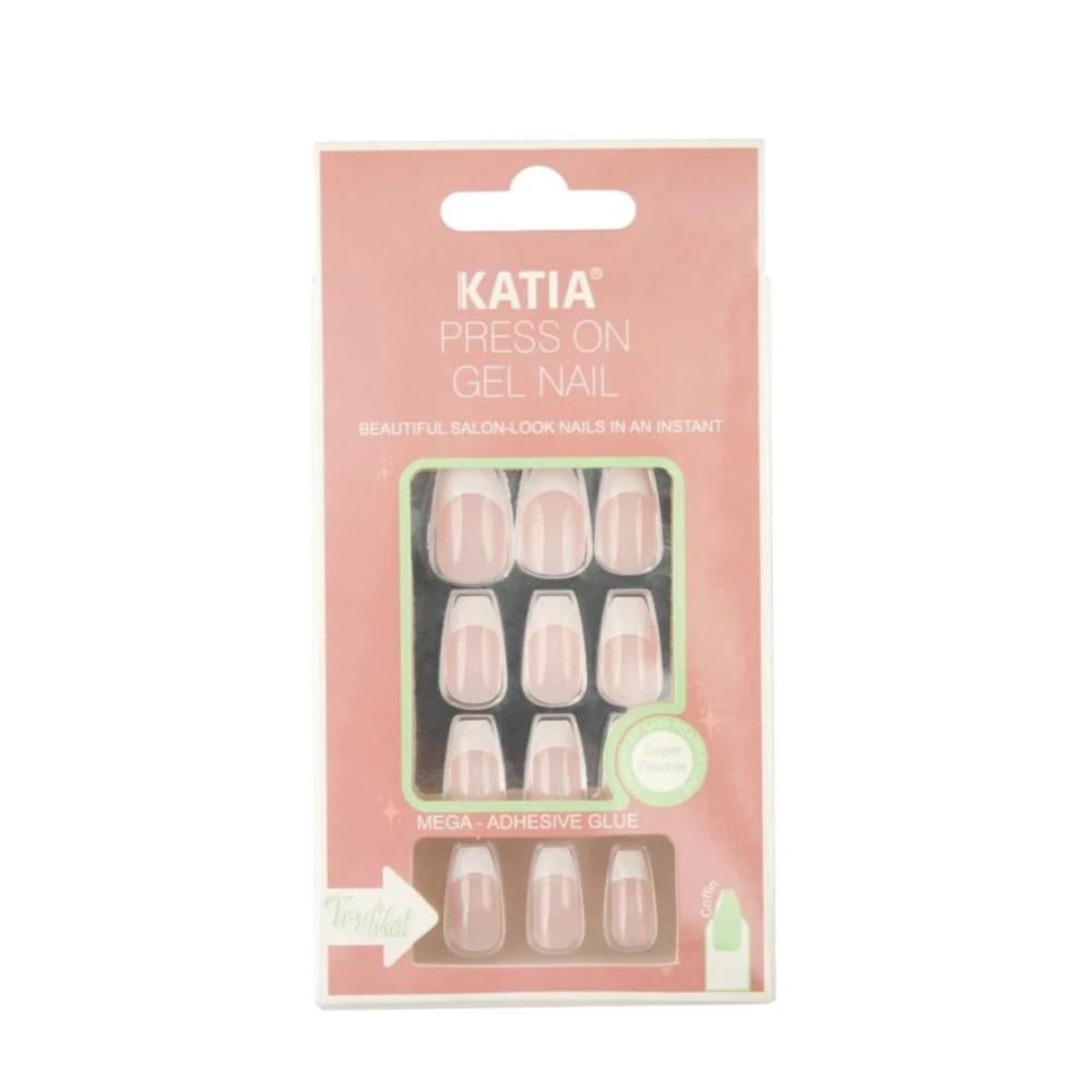 اظافر كوفين لاصق ذاتي لون فرنش وردي 11- Katia Press On Gel Nail Coffin pinky french 11