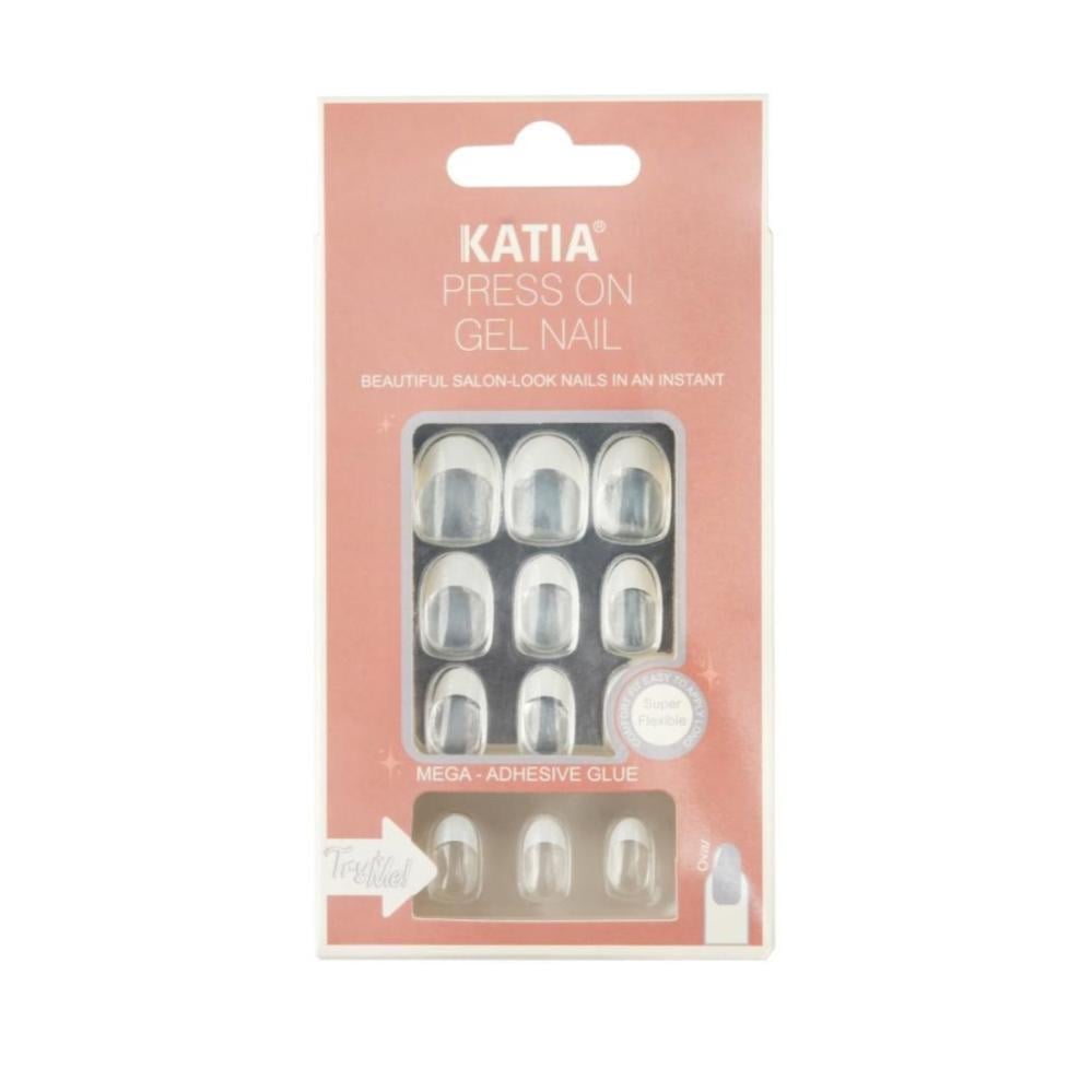 اظافر اوفال لاصق ذاتي لون فرنش شفاف 30- Katia Press On Gel Nail Oval french 30