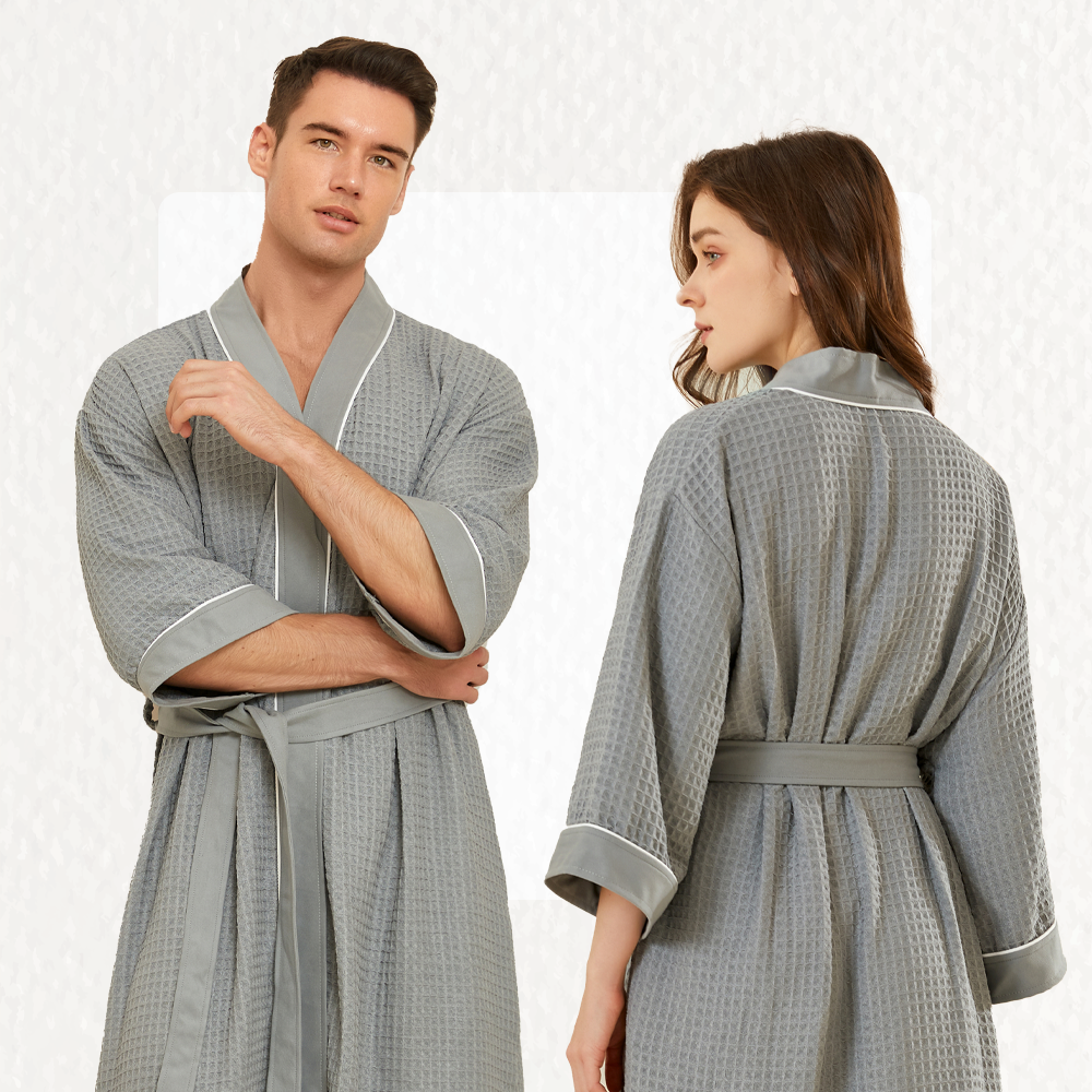 روب استحمام وافل رمادي ريفي - Gray Waffle Bath Robe Reefi