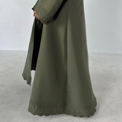 VR43 OLIVE EMBROIDERED FLARE ABAYA