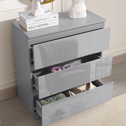 أدراج تخزين 3 أدراج - لون أبيض مع واجهة لامعة .