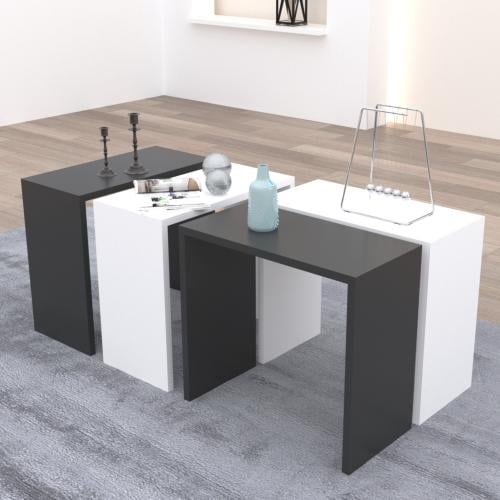 طاولات خدمة - لون رمادي وأبيض - 4 قطع