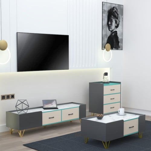 طقم طاولات غرفة معيشة 3 قطع - رمادي