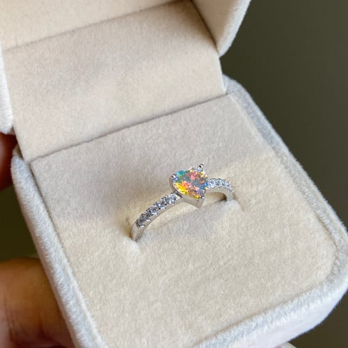 خاتم rainbow heart فضه عيار 925