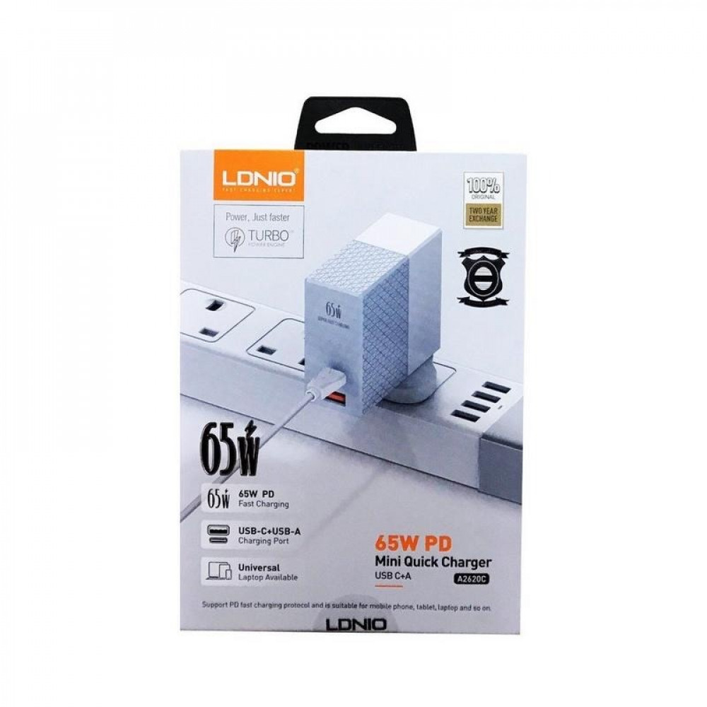 شاحن سريع من لدنيو للجوال واللابتوب بقوة 65 وات LDNIO A2620C
