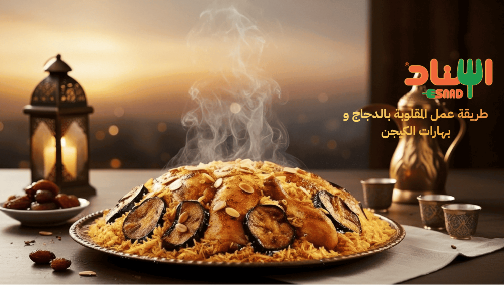 طريقة عمل المقلوبة بالدجاج و بهارات الكيجن