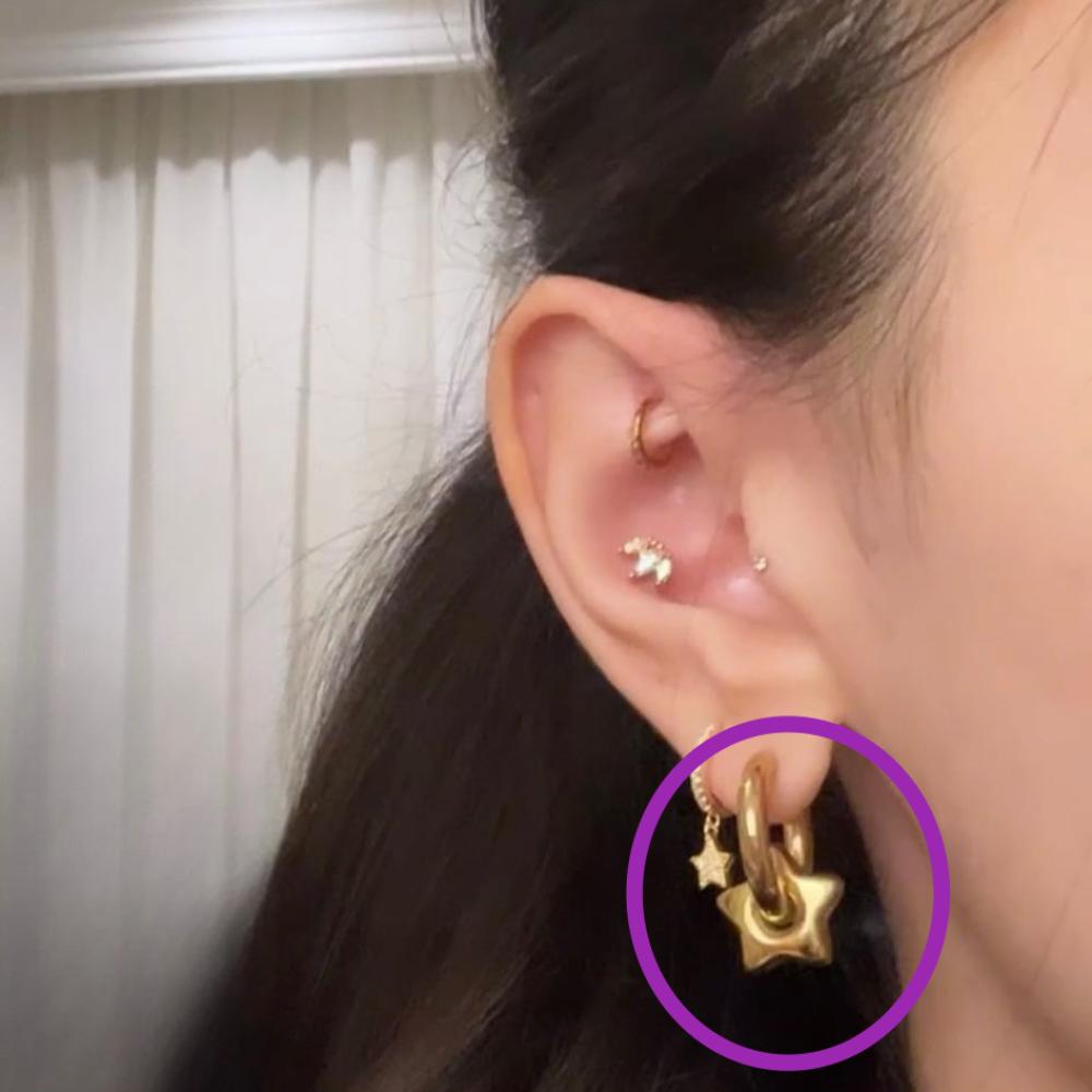 gold star hoops earrings
