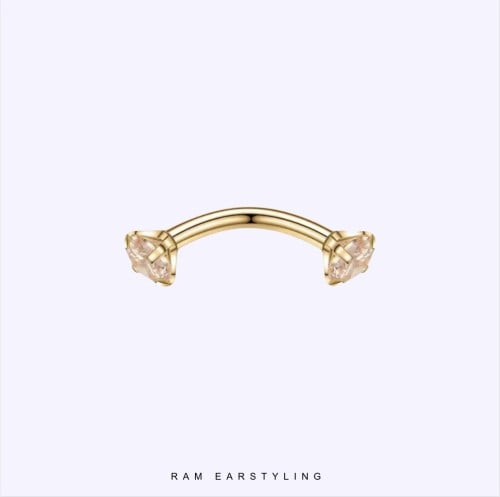 Curved Gold Crystal Rook Piercing