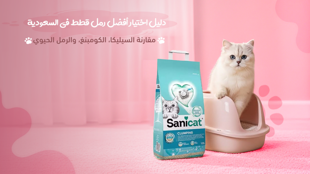 دليل اختيار أفضل رمل قطط في السعودية: مقارنة السيليكا، الكومبنغ، والرمل الحيوي