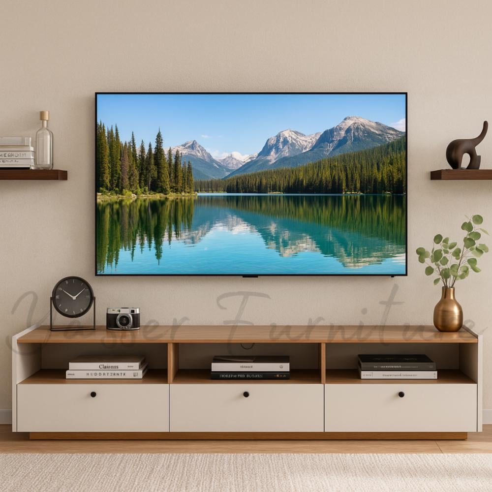 طاولة تلفزيون خشب مودرن أنيقه بعدة مقاسات.