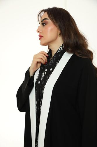 عباية كريب القماش خفيف وداكن لون الاسود مع لنن هند...