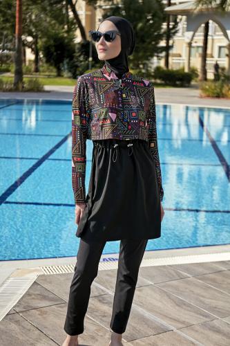 مايوه محجبات باللون الاسود و النقوش A-00254