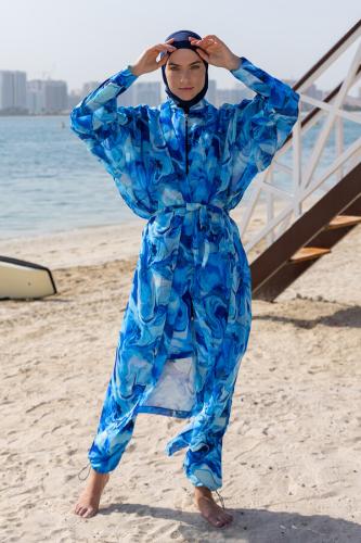 كاش مايوه باللون الازرق والابيض المموج  A-00260