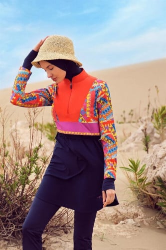 ملابس سباحة للمحجبات بالوان صيفية رائعة A-00079