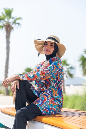 ملابس سباحة للمحجبات بالالوان الصيفية الرائعة ونقوش مميزة وتفاصيل انيقة A-00177