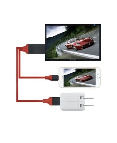 محول HDTV من Lightning إلى HDMI مع كابل شحن USB أحمر